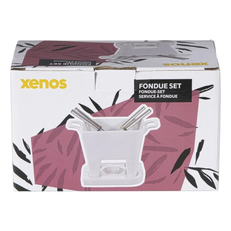 Xenos Fondue-Fondue set met 4 vorken - wit - 20x12x10.5 cm