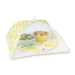 Xenos Foodcovers|Buitenservies-Foodcover citroen - geel/wit - 45x45 cm