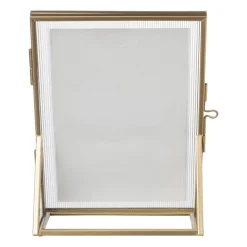 Xenos Fotolijsten-Fotolijst geribbeld glas - 18x13x6 cm - goudkleurig