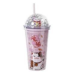 Xenos Kinderservies|Kerstcadeaus-Funny beker kat - roze - 450 ml