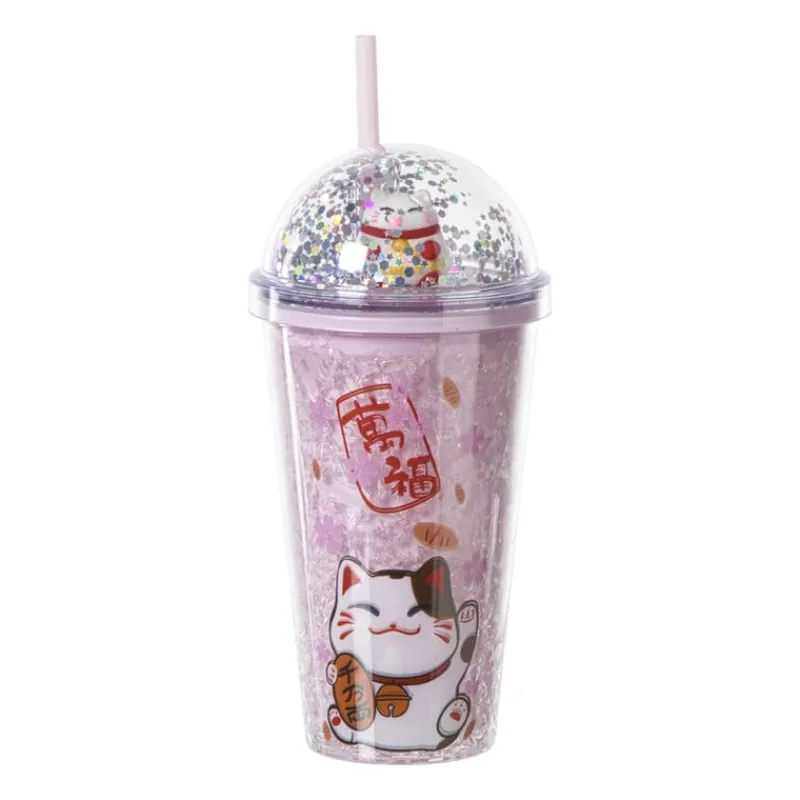 Xenos Kinderservies|Kerstcadeaus-Funny beker kat - roze - 450 ml