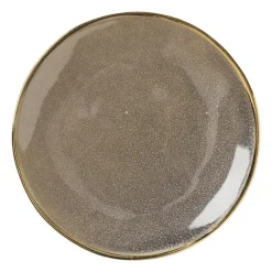 Xenos Borden-Gebaksbordje met gouden rand - grijs - ø15 cm