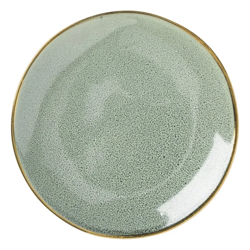 Xenos Borden-Gebaksbordje met gouden rand - groen - ø15 cm