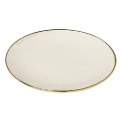 Xenos Borden-Gebaksbordje met gouden rand - beige - ø15 cm