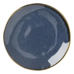 Xenos Borden-Gebaksbordje met gouden rand - donkerblauw - ø15 cm