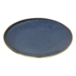 Xenos Borden-Gebaksbordje met gouden rand - donkerblauw - ø15 cm