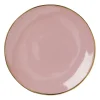 Xenos Borden-Gebaksbordje met gouden rand - roze - ø15 cm