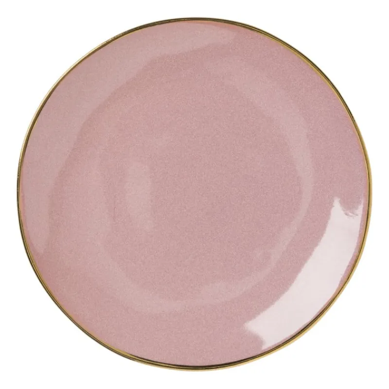 Xenos Borden-Gebaksbordje met gouden rand - roze - ø15 cm