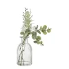 Xenos Kunstbloemen-Glazen vaasje met eucalyptus - groen - 28x24x12 cm