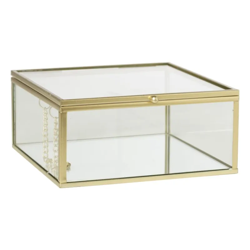 Xenos Sieraden Opbergen|Kerstcadeaus-Gouden box groot - vierkant - 14x14x6 cm