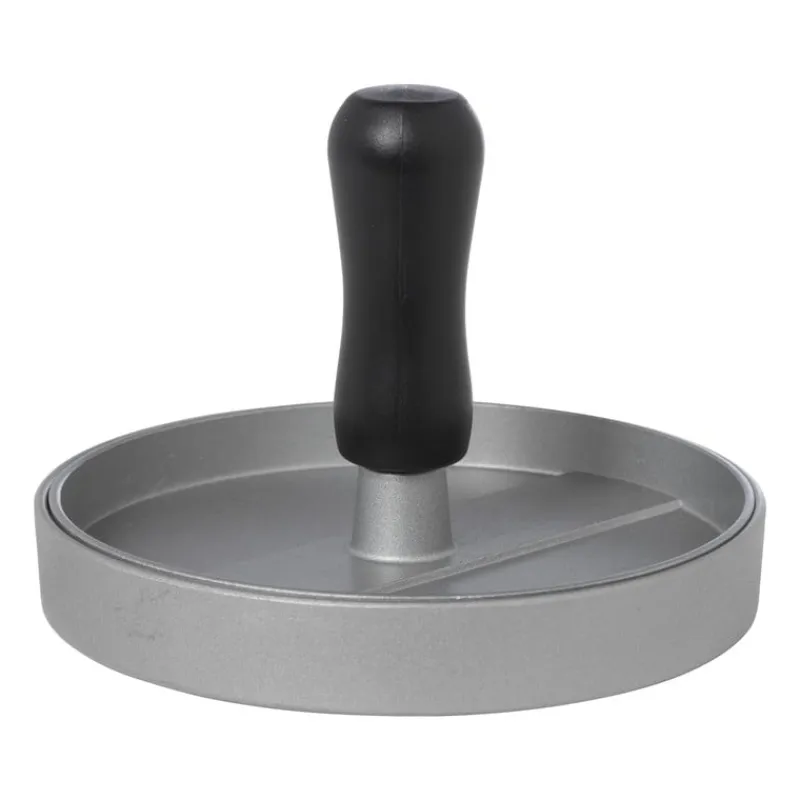 Xenos Barbecue|Keukengerei-Hamburger pers - zilverkleurig - aluminium - ø9.5x12 cm