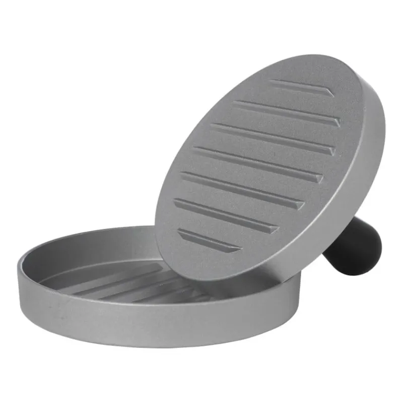 Xenos Barbecue|Keukengerei-Hamburger pers - zilverkleurig - aluminium - ø9.5x12 cm