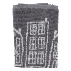 Xenos Thee- En Keukendoeken-Handdoek antraciet huisjes - antraciet/wit - 50x50 cm