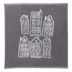Xenos Thee- En Keukendoeken-Handdoek antraciet huisjes - antraciet/wit - 50x50 cm