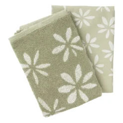 Xenos Thee- En Keukendoeken-Handdoek bloemen - groen/wit - 50x50 cm
