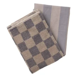 Xenos Thee- En Keukendoeken-Handdoek blokjes - antraciet/taupe - 50x50 cm
