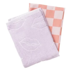 Xenos Thee- En Keukendoeken-Handdoek lippen - lila/wit - 50x50 cm