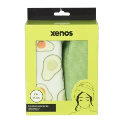 Xenos Reishanddoeken|Badkamer Accessoires-Handdoek tulband - avocado - set van 2