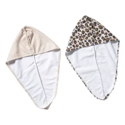 Xenos Badkamer Accessoires|Kerstcadeaus-Handdoek tulband - panter - set van 2