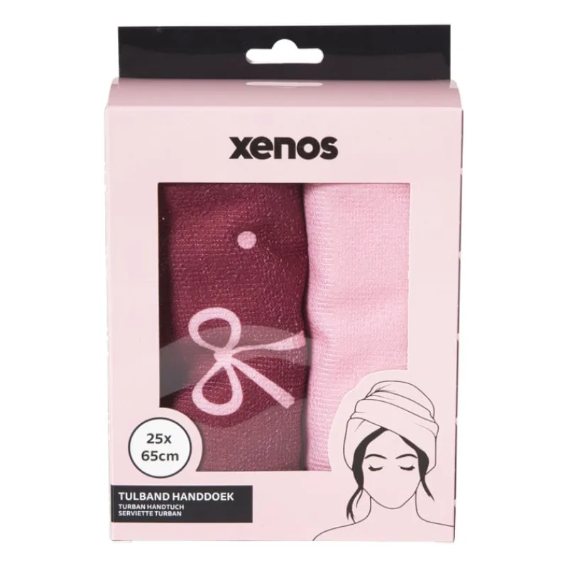Xenos Badkamer Accessoires|Kerstcadeaus-Handdoek tulband - strikjes - set van 2