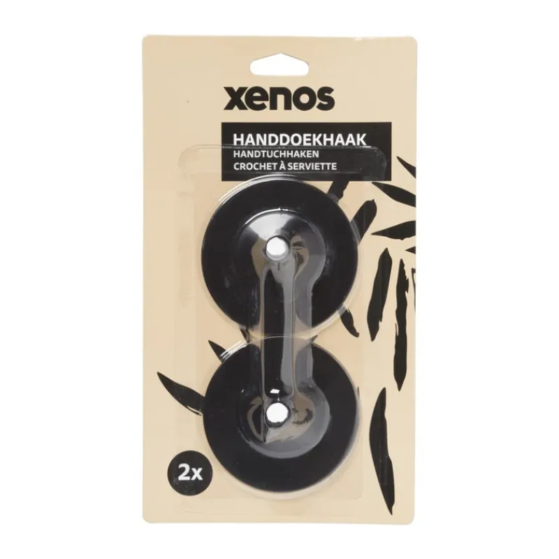 Xenos Badkamer Accessoires-Handdoekhaken - zwart - set van 2