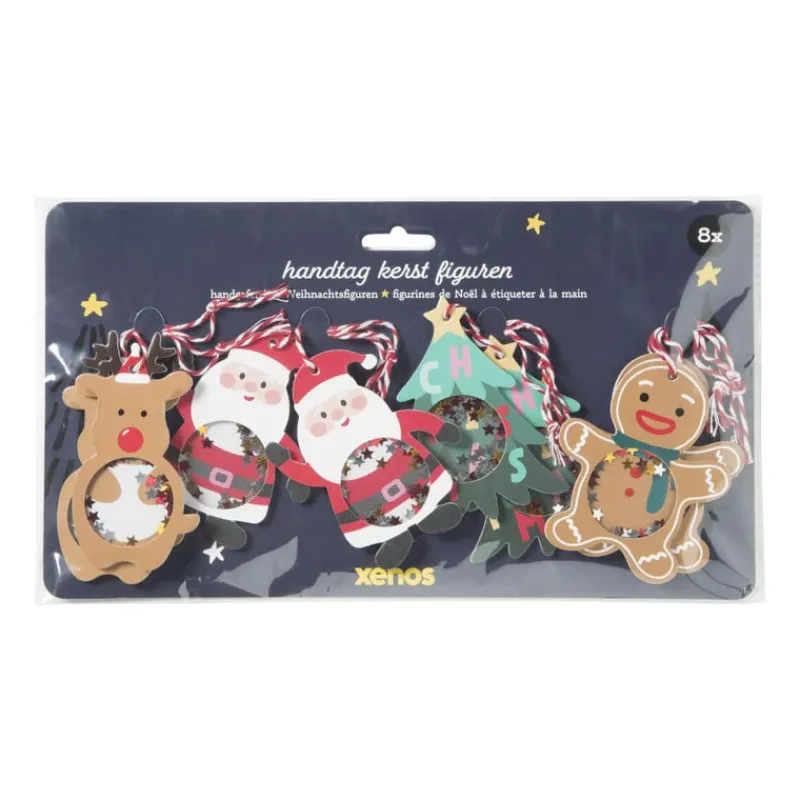 Xenos Kerst Inpakken-Hang tags kerst - multikleur - set van 8