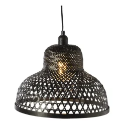 Xenos Hanglampen-Hanglamp bamboe rond - zwart - ø35x24 cm