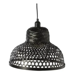 Xenos Hanglampen-Hanglamp bamboe rond - zwart - ø35x24 cm