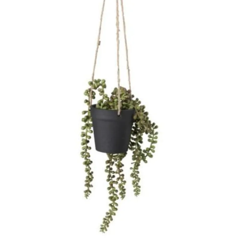 Xenos Kunstplanten-Hangplantje in pot - zwart - 9x9x70 cm