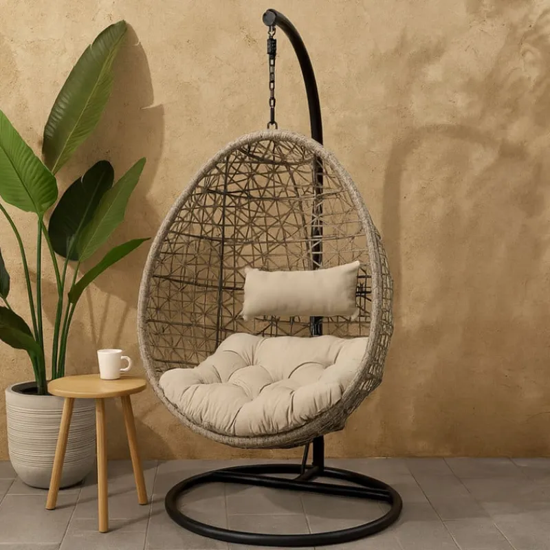 Xenos Hangstoelen-Hangstoel Hawaii met grjize kussens - bruin - 196 cm