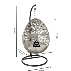 Xenos Hangstoelen-Hangstoel Hawaii met grjize kussens - bruin - 196 cm