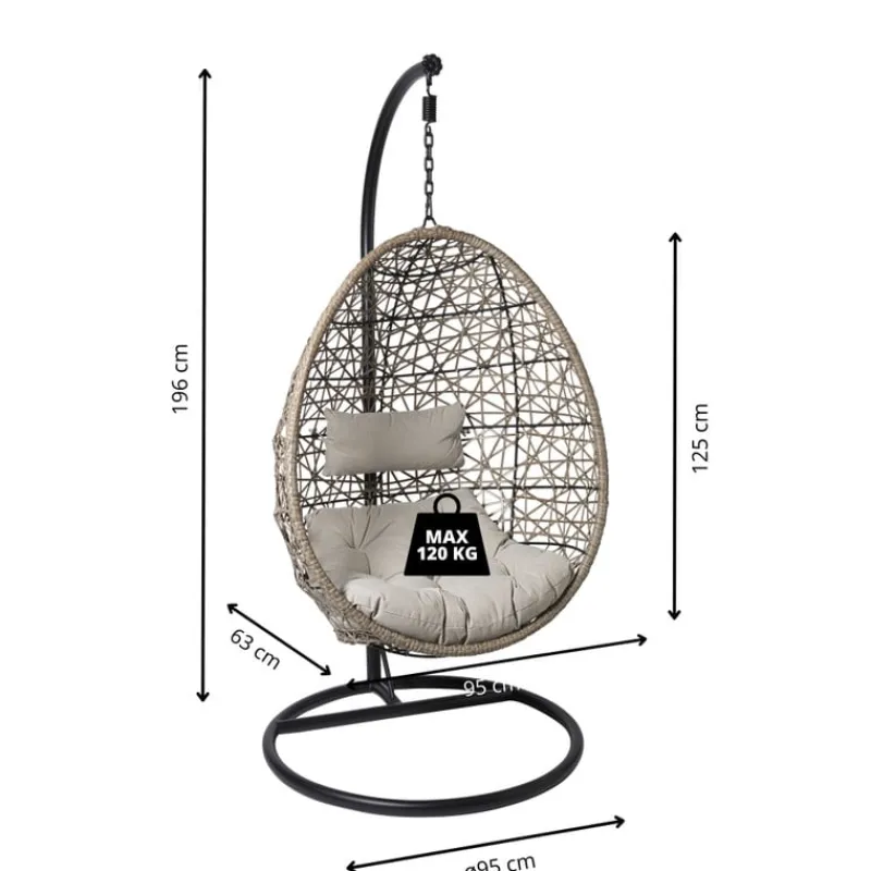 Xenos Hangstoelen-Hangstoel Hawaii met grjize kussens - bruin - 196 cm