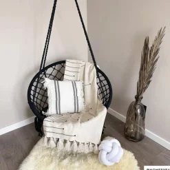 Xenos Hangstoelen-Hangstoel Knoet - zwart - ø80x100 cm
