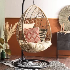 Xenos Hangstoelen-Hangstoel swing met standaard - naturel - ø104x200 cm