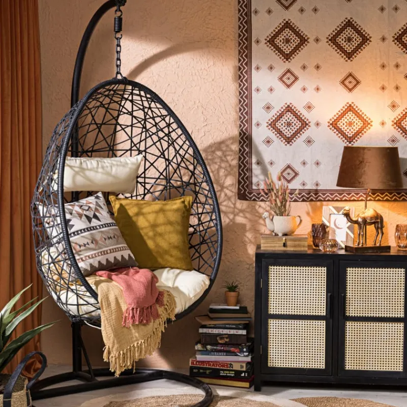 Xenos Hangstoelen-Hangstoel swing met standaard - zwart - ø104x200 cm