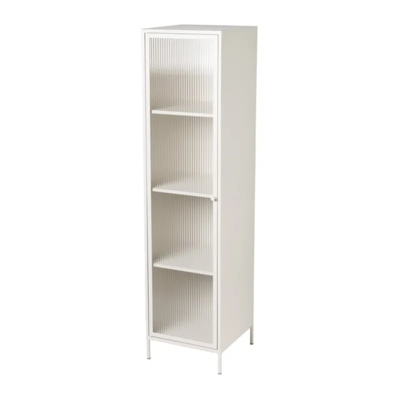 Xenos Kast Met Deuren-Hoge kast Luca met geribbeld glazen deurtje - offwhite - 160x42x40 cm