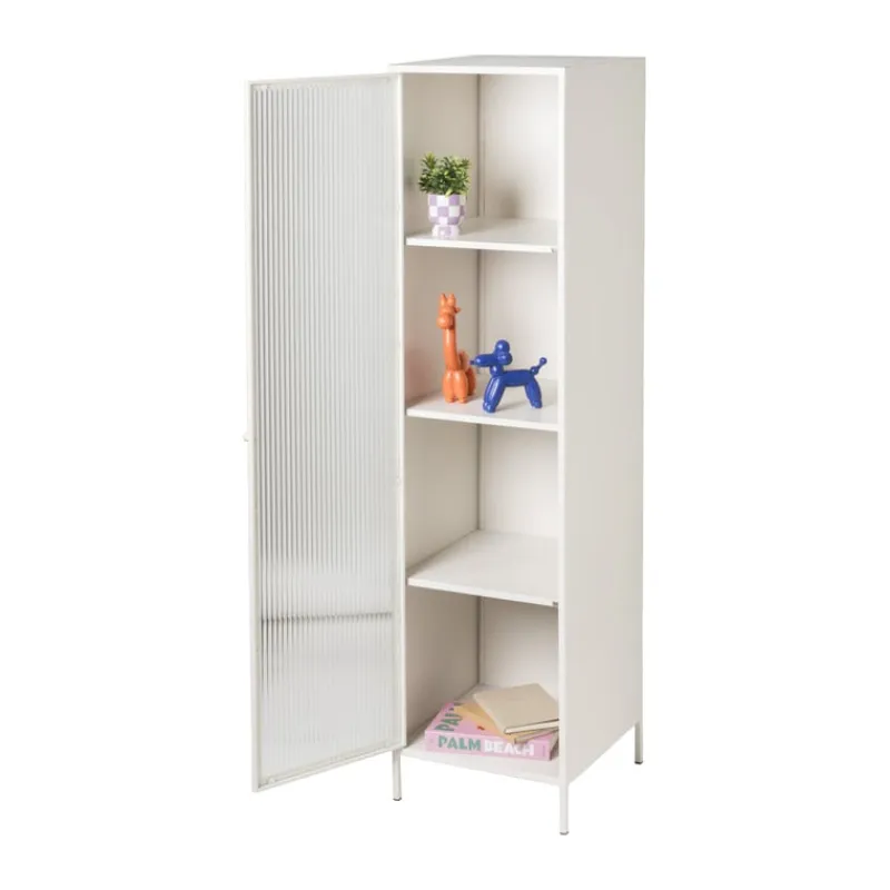 Xenos Kast Met Deuren-Hoge kast Luca met geribbeld glazen deurtje - offwhite - 160x42x40 cm