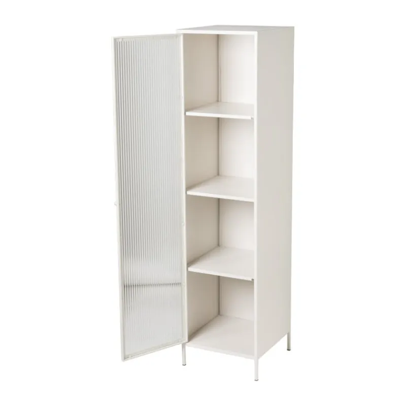 Xenos Kast Met Deuren-Hoge kast Luca met geribbeld glazen deurtje - offwhite - 160x42x40 cm