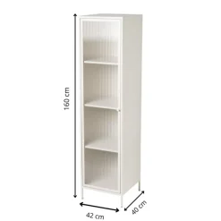 Xenos Kast Met Deuren-Hoge kast Luca met geribbeld glazen deurtje - offwhite - 160x42x40 cm