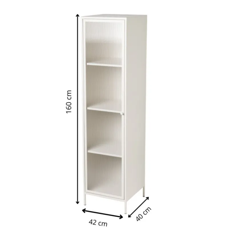 Xenos Kast Met Deuren-Hoge kast Luca met geribbeld glazen deurtje - offwhite - 160x42x40 cm