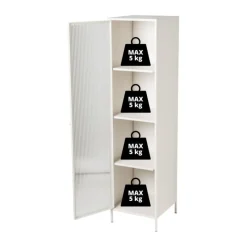 Xenos Kast Met Deuren-Hoge kast Luca met geribbeld glazen deurtje - offwhite - 160x42x40 cm
