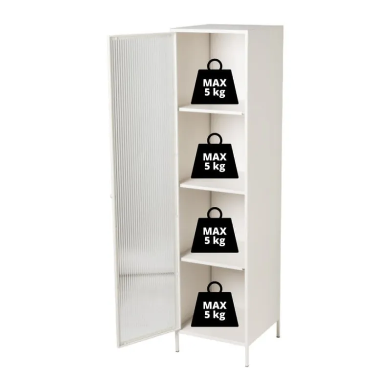 Xenos Kast Met Deuren-Hoge kast Luca met geribbeld glazen deurtje - offwhite - 160x42x40 cm