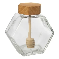 Xenos Voorraadpotten-Honingpot met honinglepel - glas/bamboe - 9.6x9.9x5 cm