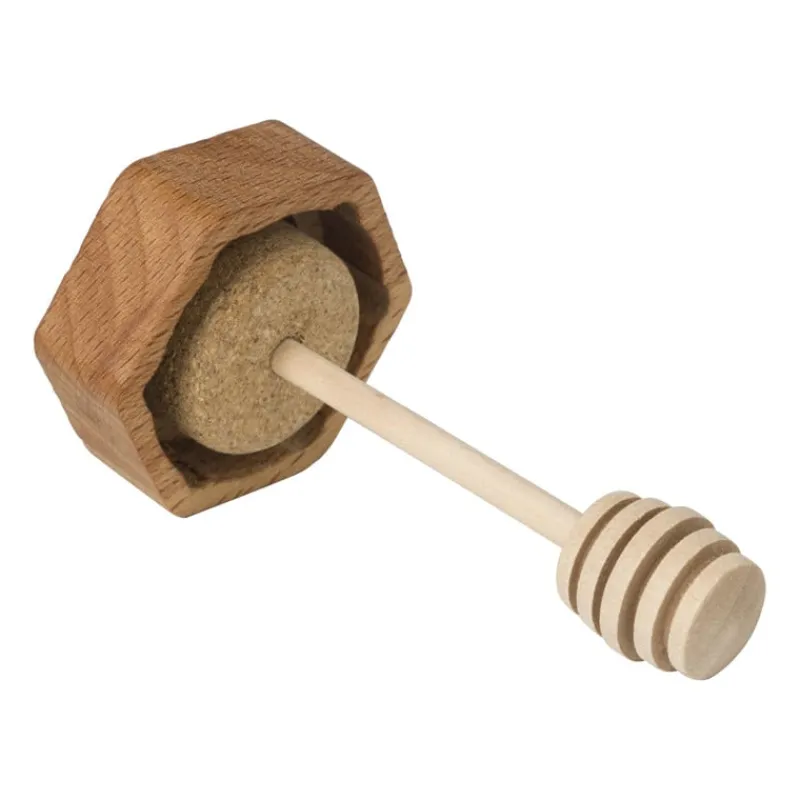 Xenos Voorraadpotten-Honingpot met honinglepel - glas/bamboe - 9.6x9.9x5 cm