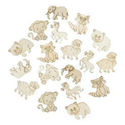 Xenos Knutselspullen-Houten dieren - bruin - set van 36