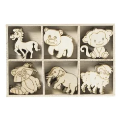 Xenos Knutselspullen-Houten dieren - bruin - set van 36