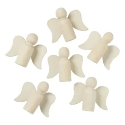 Xenos Knutselspullen|Kerst Knutselen-Houten engeltjes - set van 6 - naturel