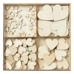 Xenos Knutselspullen-Houten hartjes in kistje - 16x16x2 cm