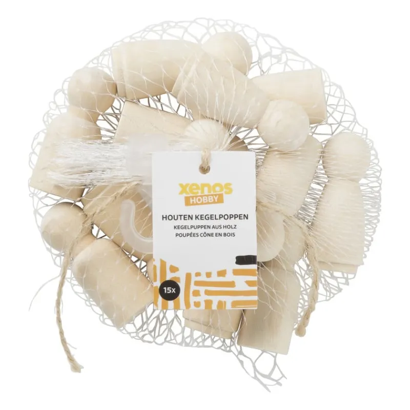Xenos Knutselspullen-Houten kegelpoppen - set van 15 - 4.3 cm