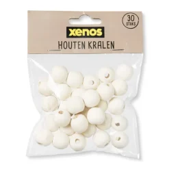 Xenos Knutselspullen-Houten kralen - naturel - 30 stuks